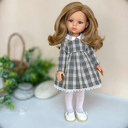 Кукла Карла,  светлые волнистые волосы, 34 см, в клетчатом платье